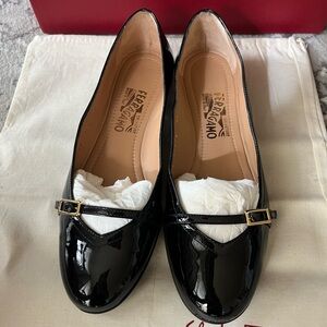 Salvatore Ferragamo Audrey Black Patent Leather Flats